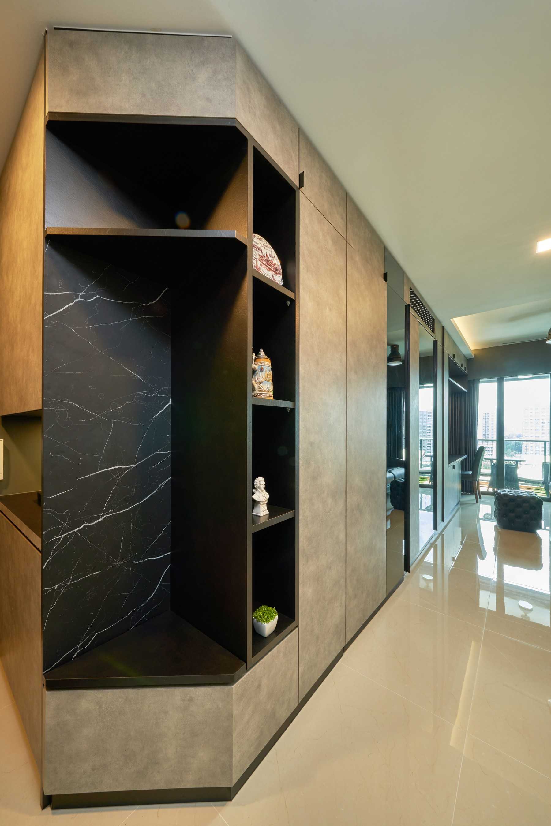 Modern Entryway with Mirror and Seating Bench