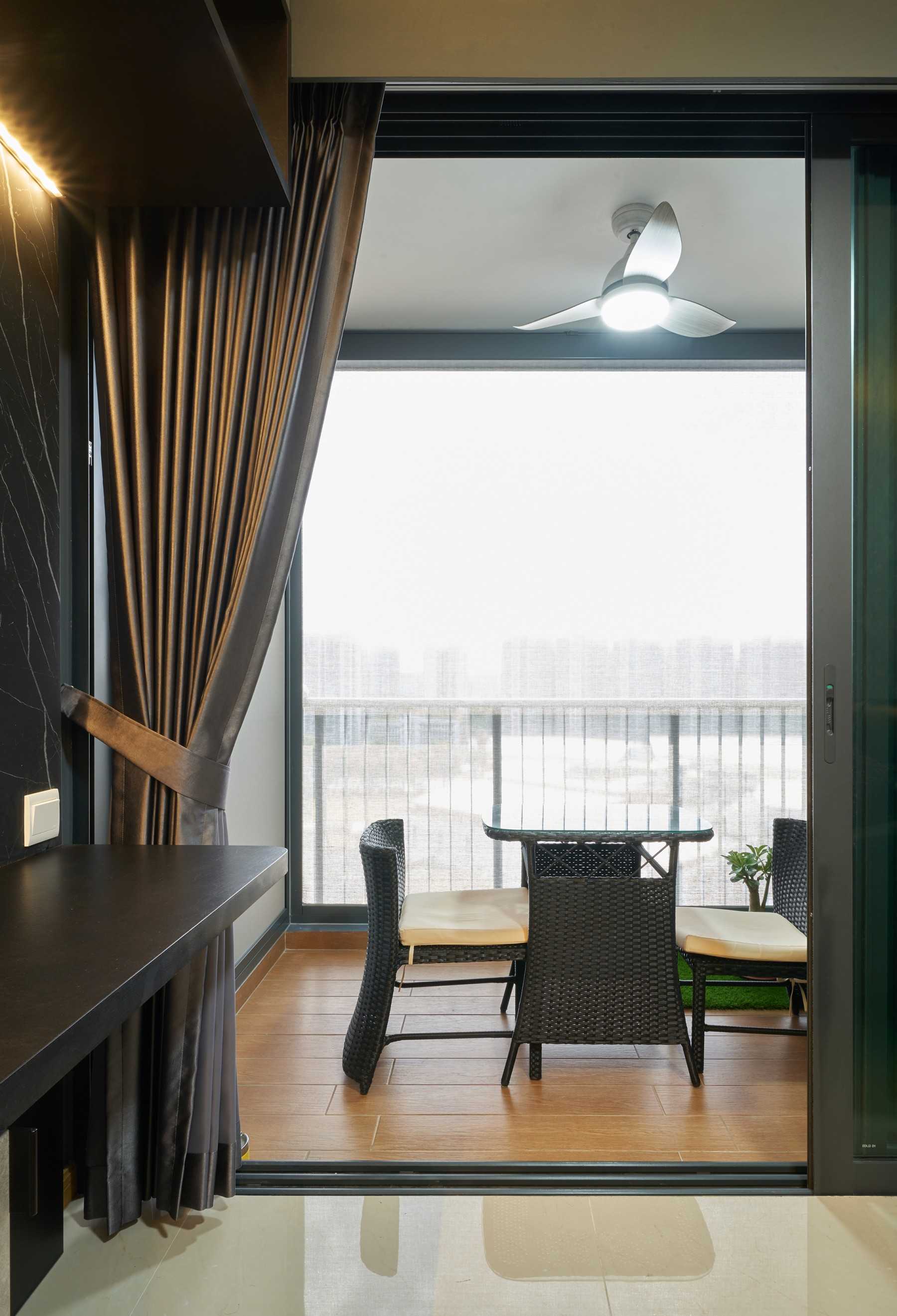 Modern Balcony with Window Shutters and Curtain