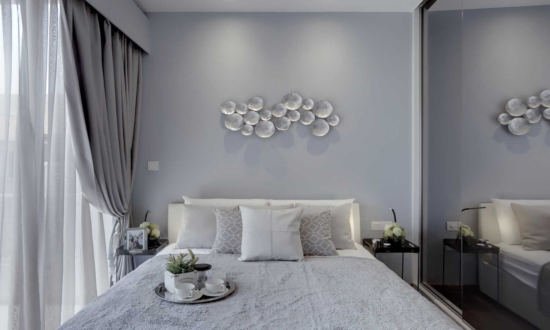 Transitional Bedroom with Mirror and Wardrobe