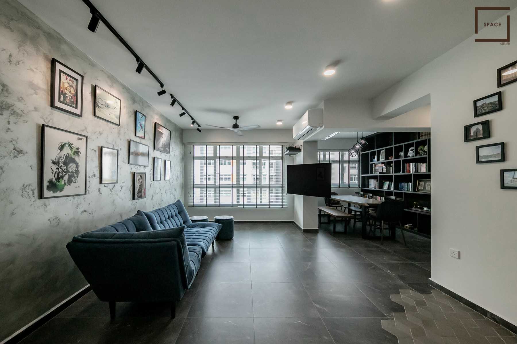 Modern Living Room with Homogeneous Tiles and Sofa