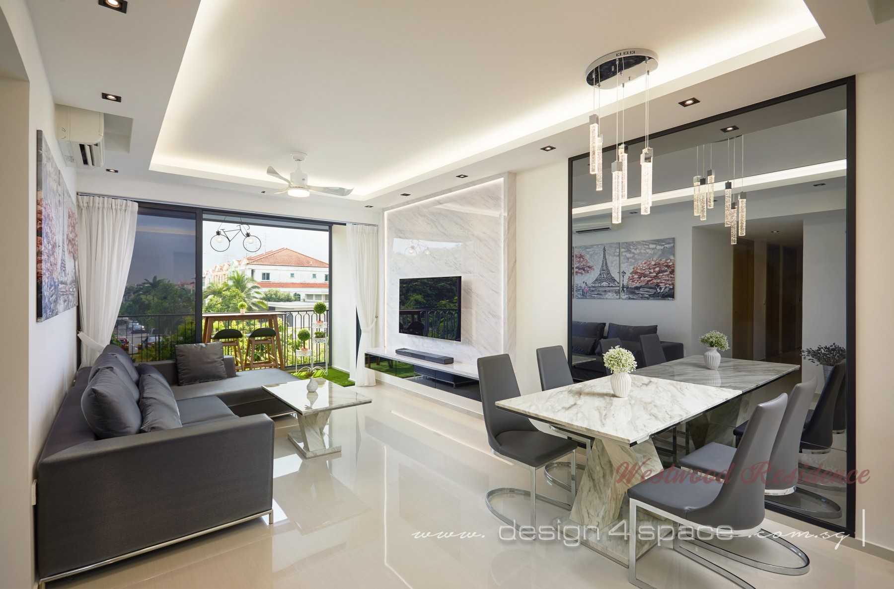 Contemporary Living Room with Feature Wall and Mirror