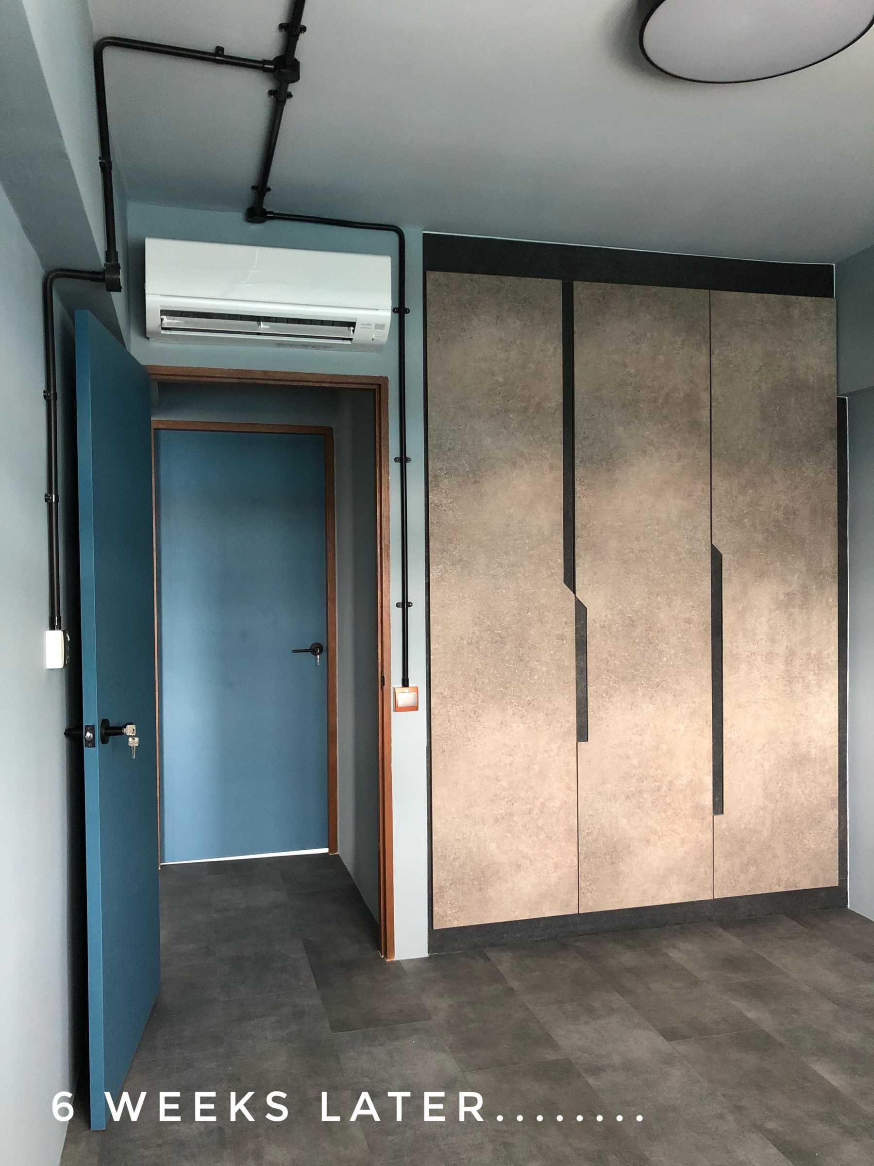 Industrial Bedroom with Vinyl Flooring and Wardrobe