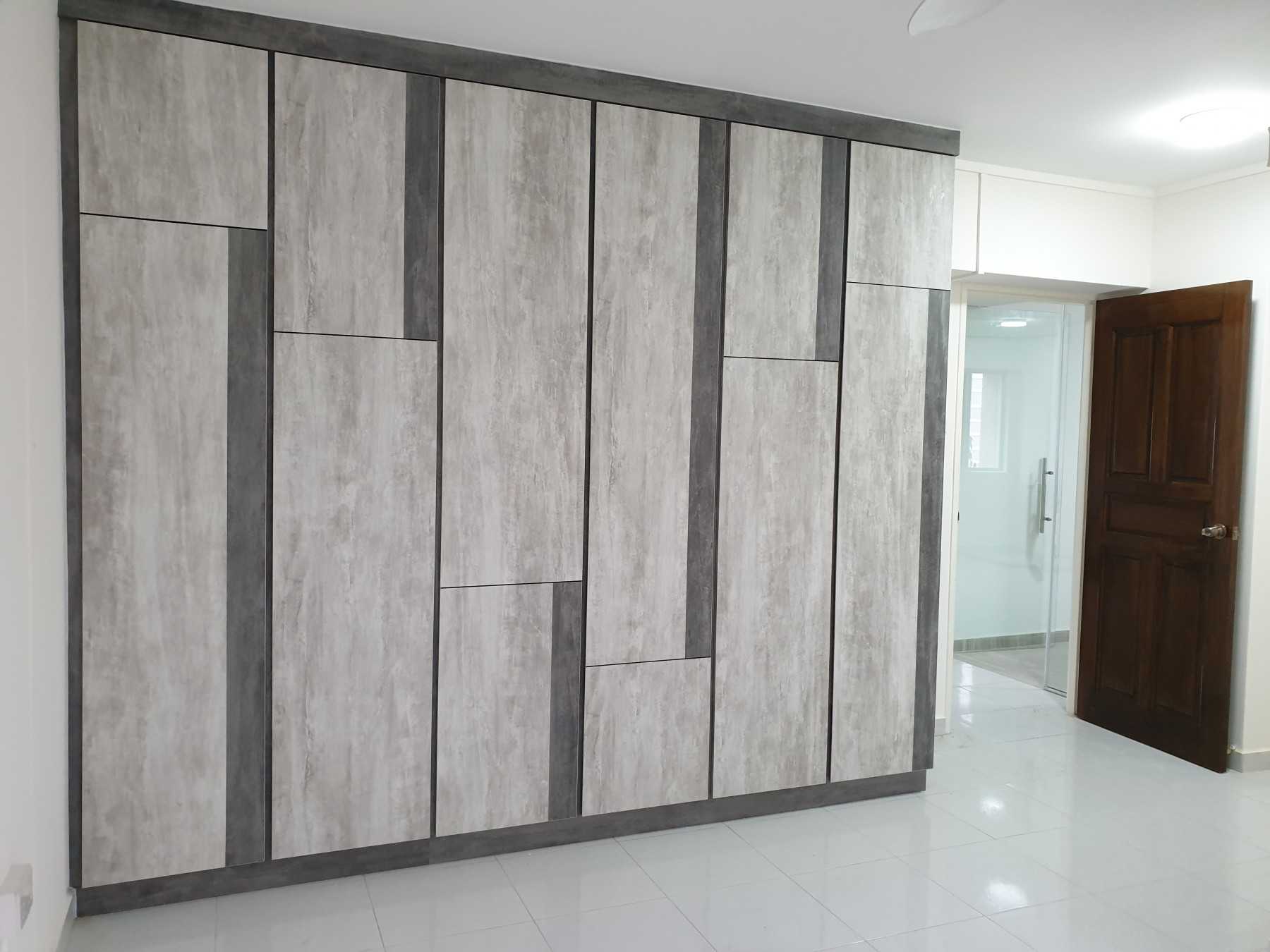 Contemporary Bedroom with Homogeneous Tiles and Wardrobe