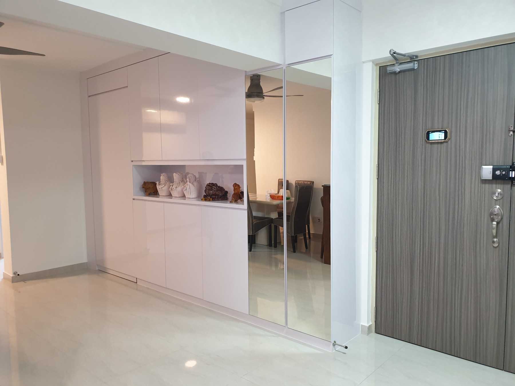 Contemporary Living Room with Homogeneous Tiles and Storage Cabinets