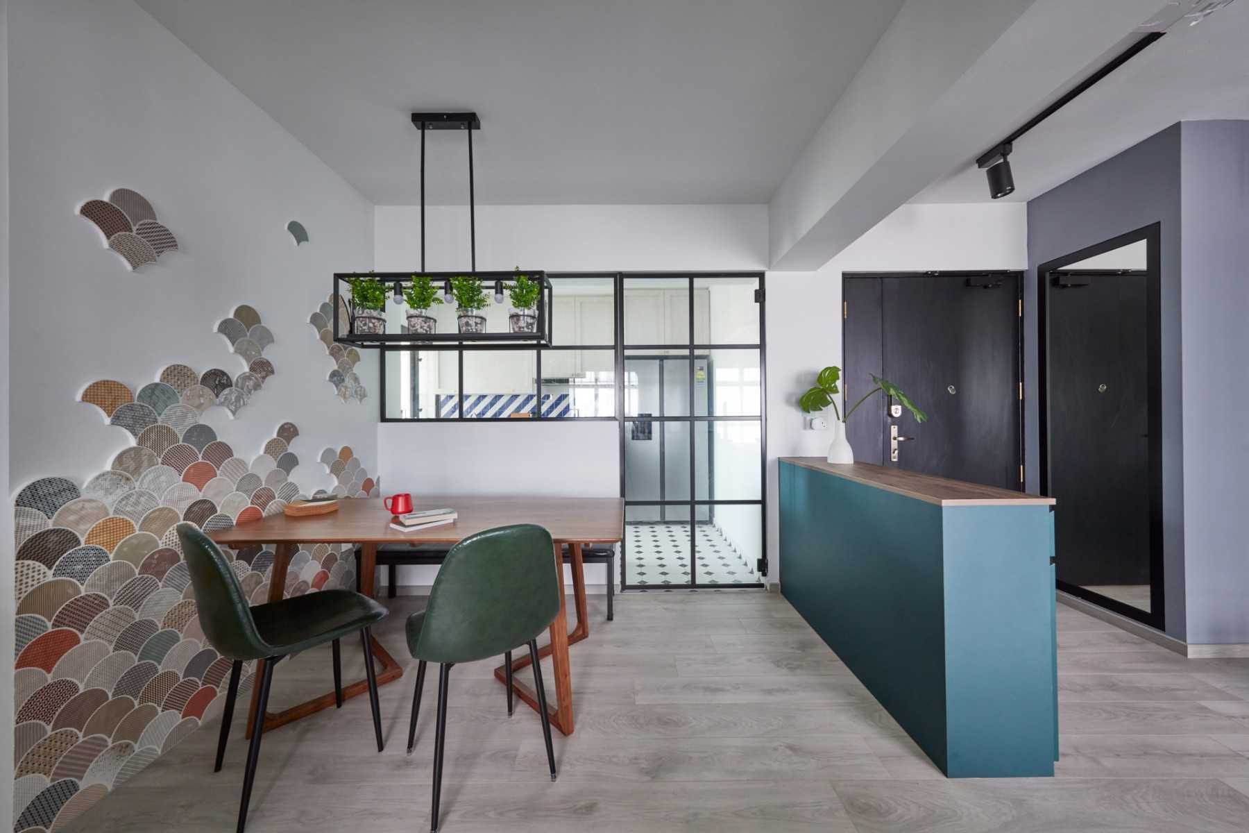 Vintage Entryway with Feature Wall and Dining Table