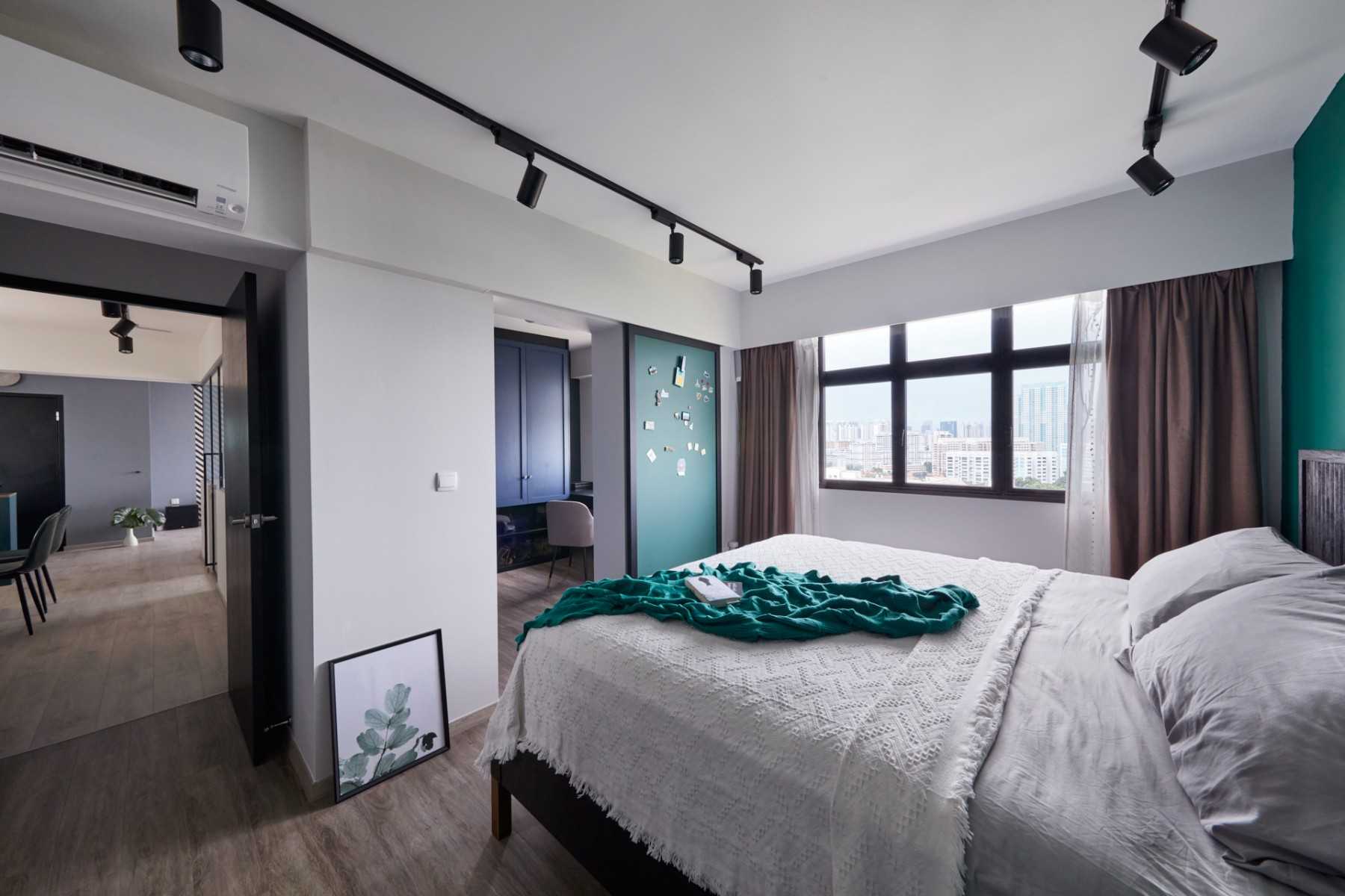 Vintage Bedroom with Vinyl Flooring and Curtain