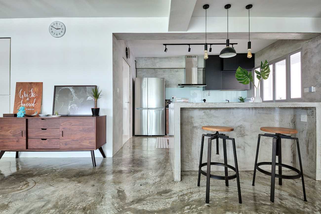 Industrial Kitchen with Bar Counter and Sideboard