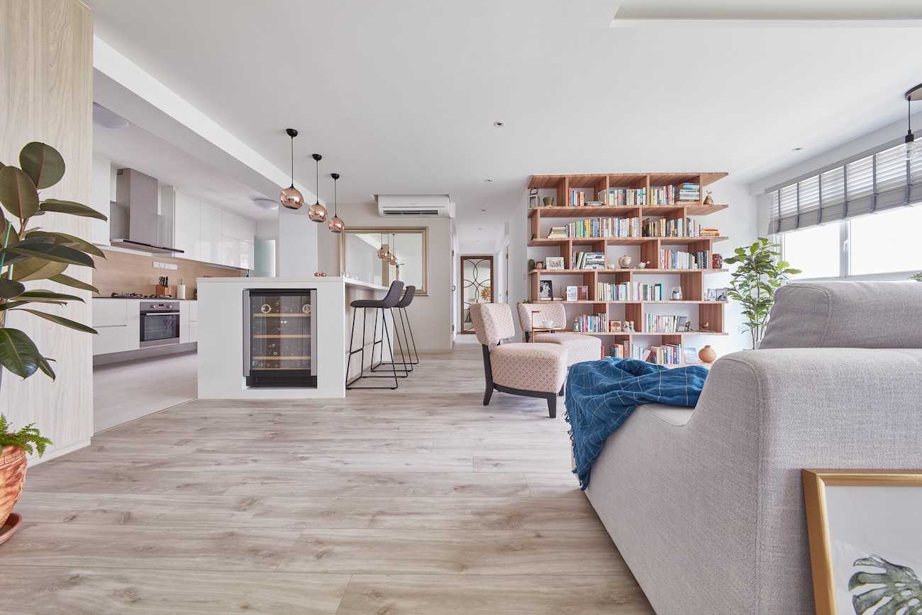 Scandinavian Balcony with Bookshelf and Vinyl Flooring