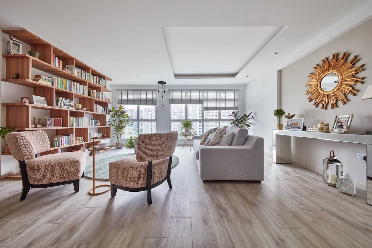 Scandinavian Living Room with Bookshelf and Sofa