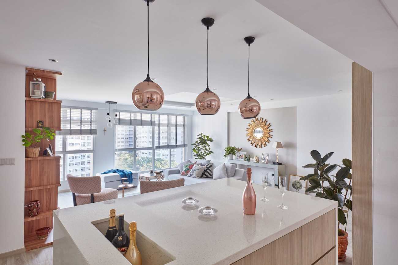 Scandinavian Kitchen with Kitchen Island and Lighting