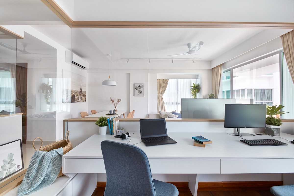 Contemporary Study with Desk and Desk Chairs