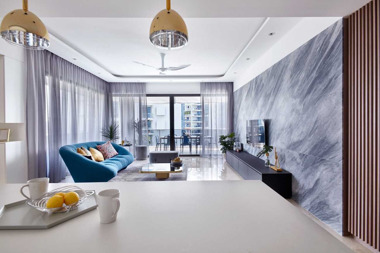 Modern Living Room with Marble Floor and TV Console