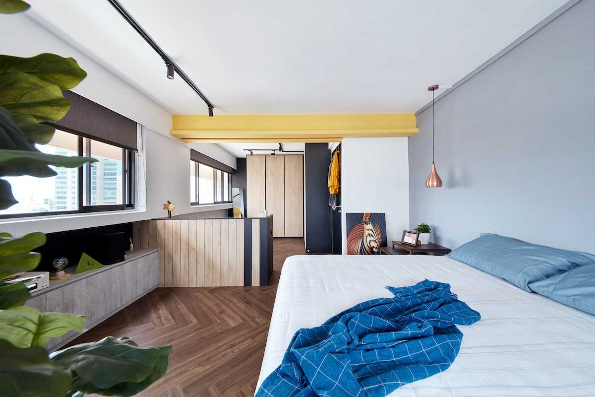 Contemporary Bedroom with Bedside Table and Small Storage