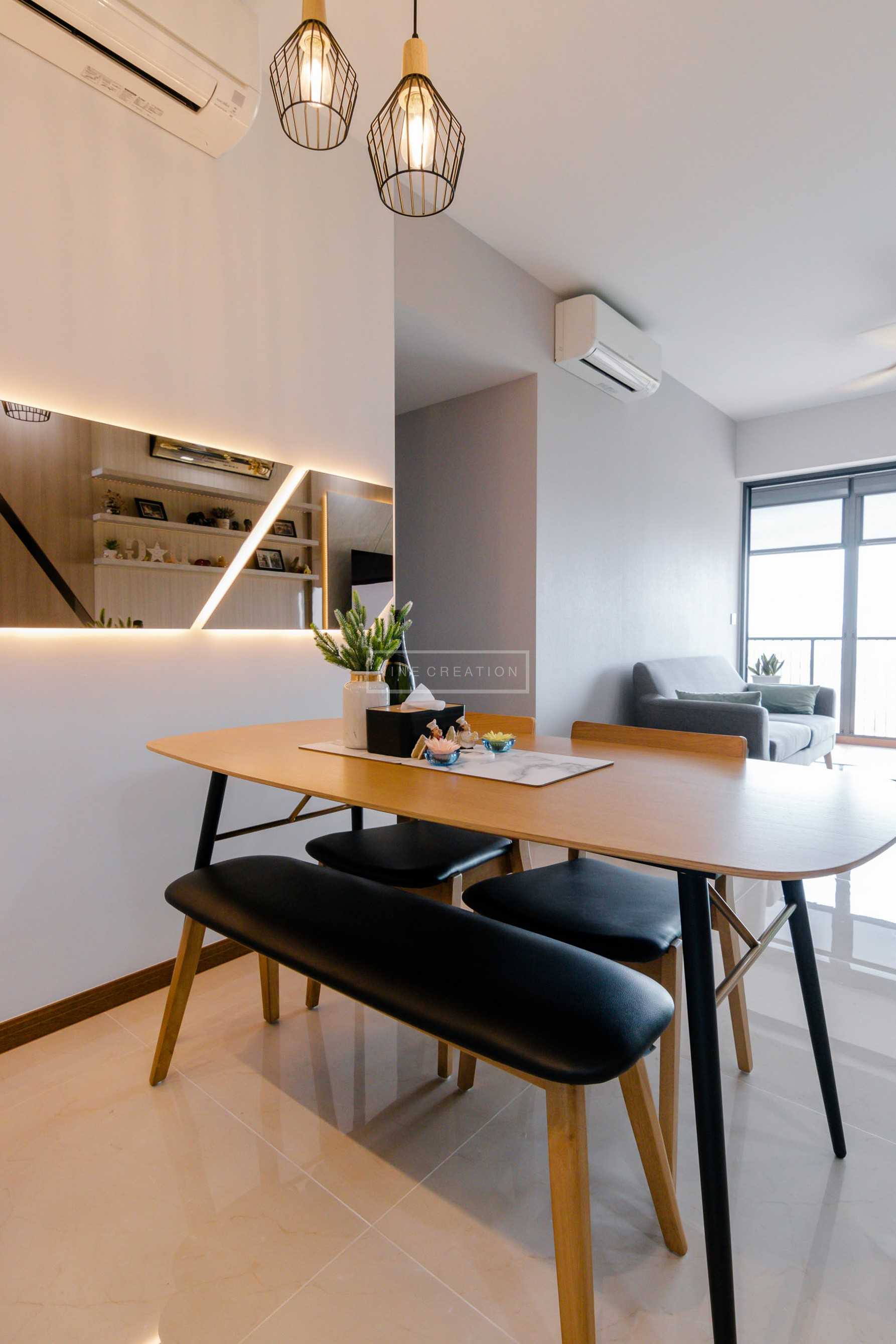 Scandinavian Dining Room with Mirror and Downlights