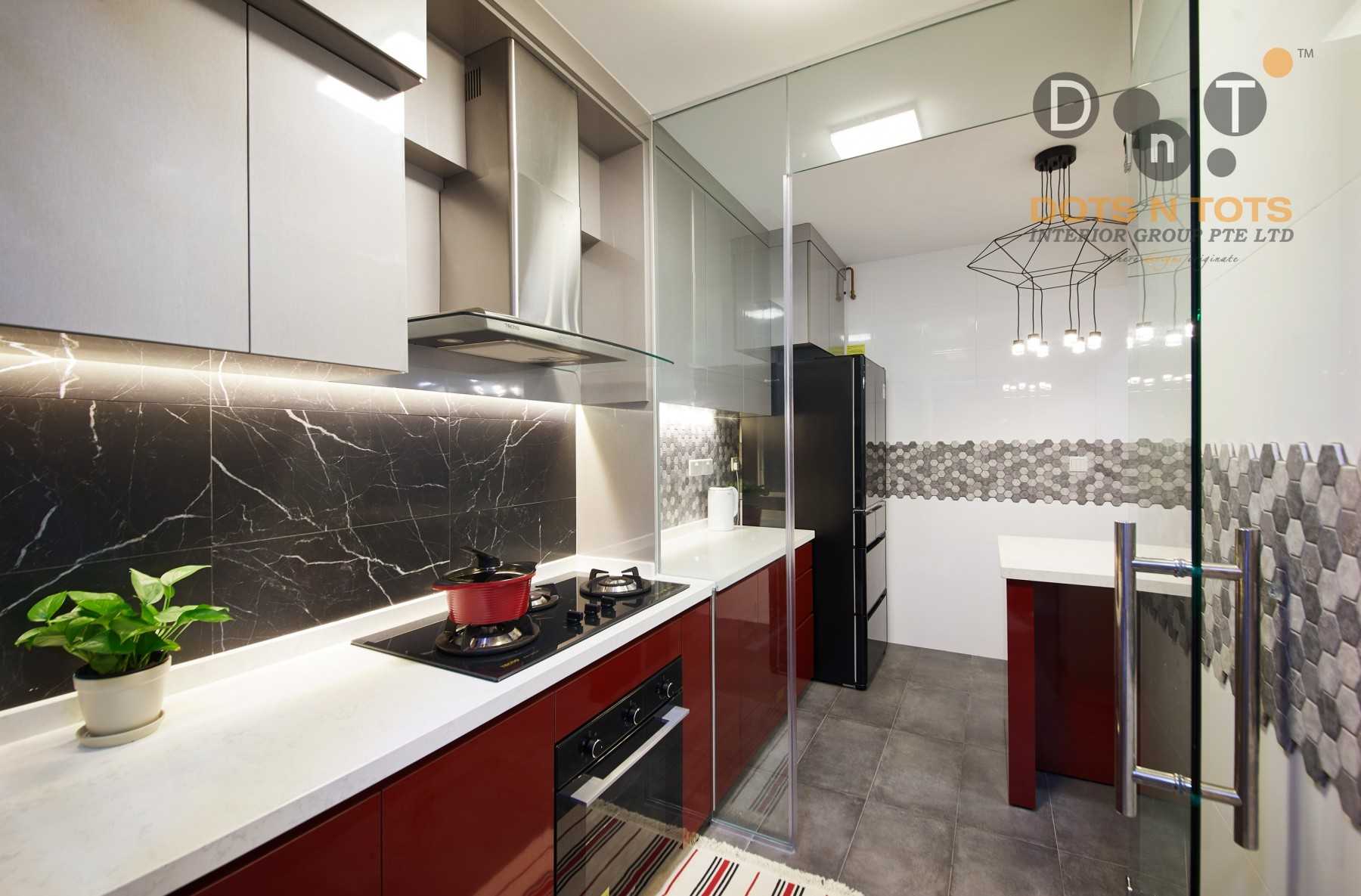 Contemporary Kitchen with Homogeneous Tiles and Kitchen Window