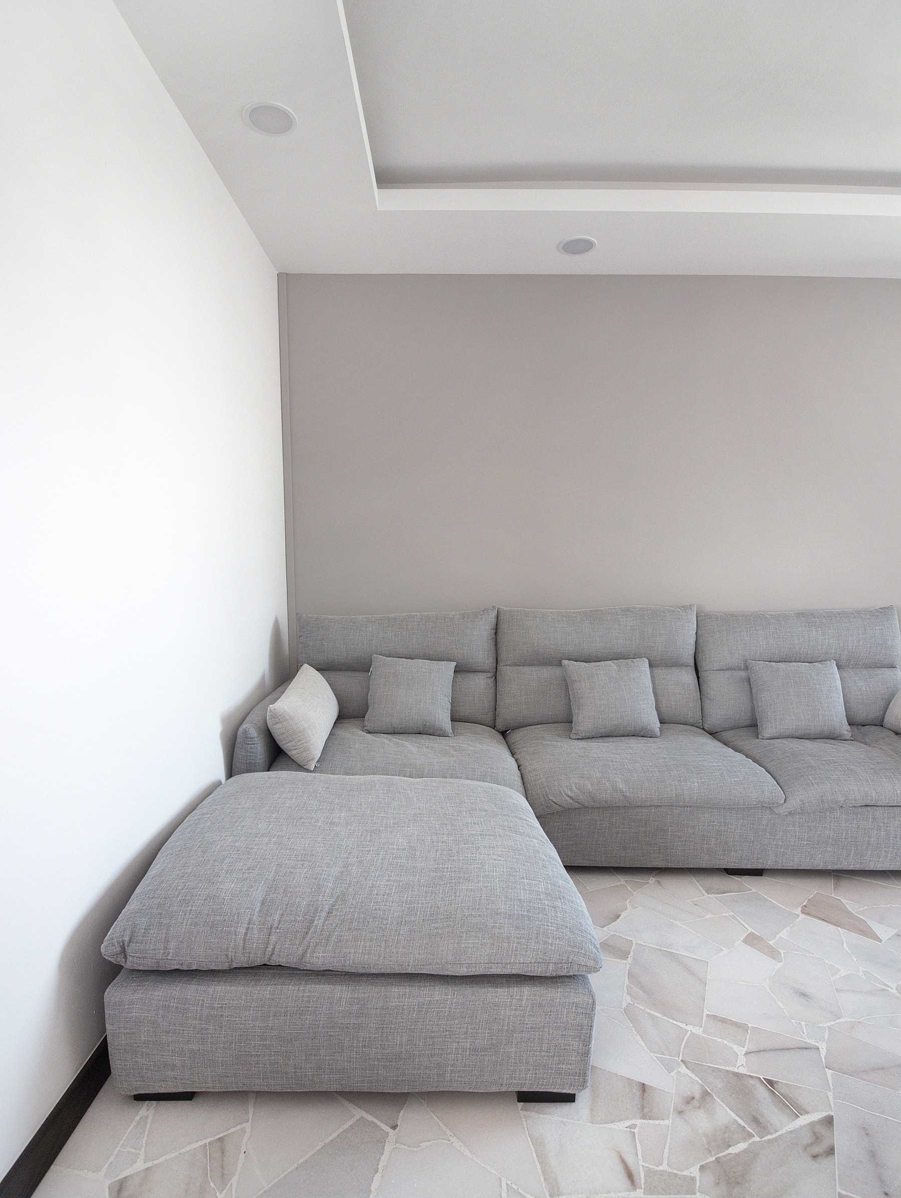 Contemporary Living Room with Marble Floor and Sofa