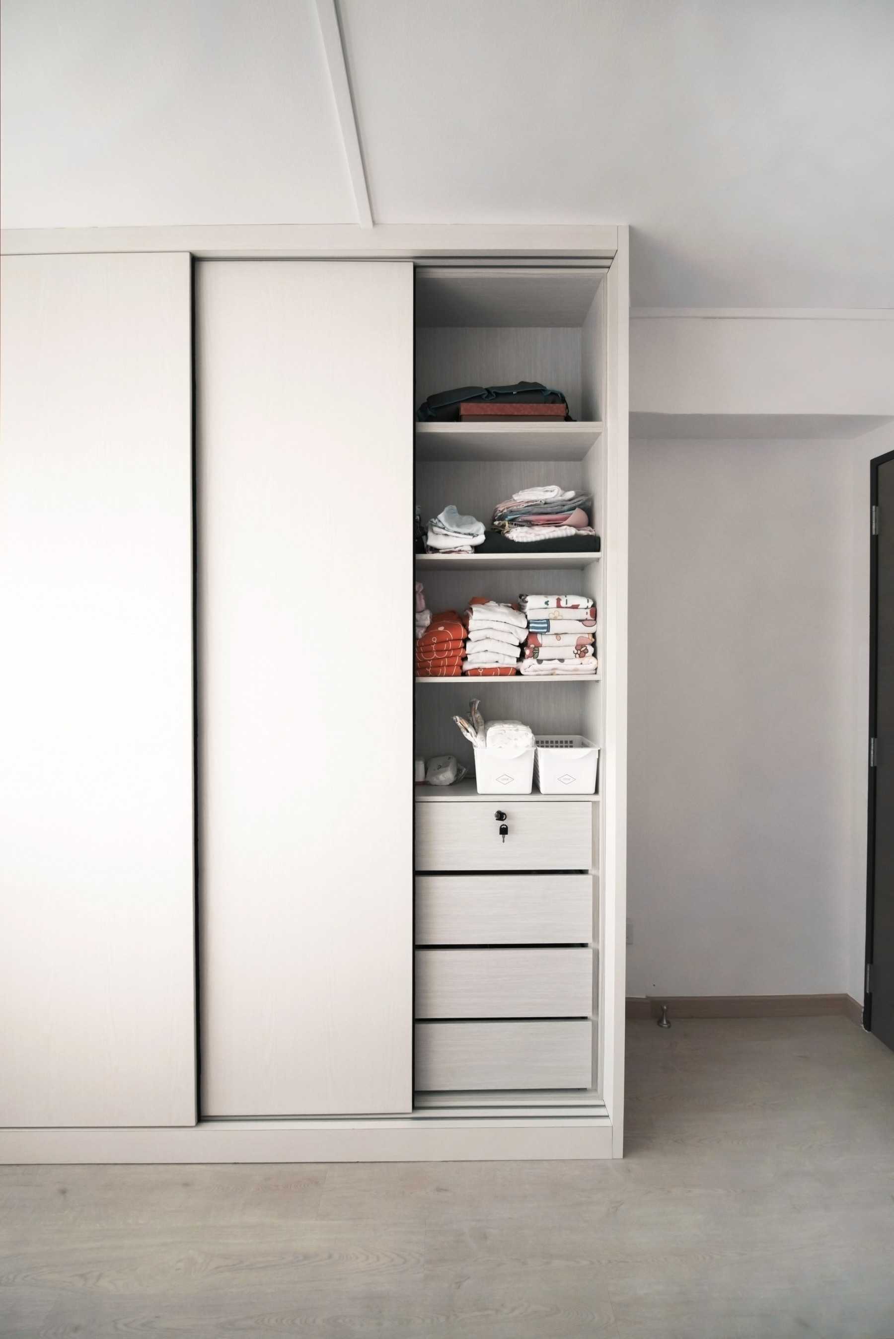 Contemporary Bedroom with Vinyl Flooring and Cement Floor