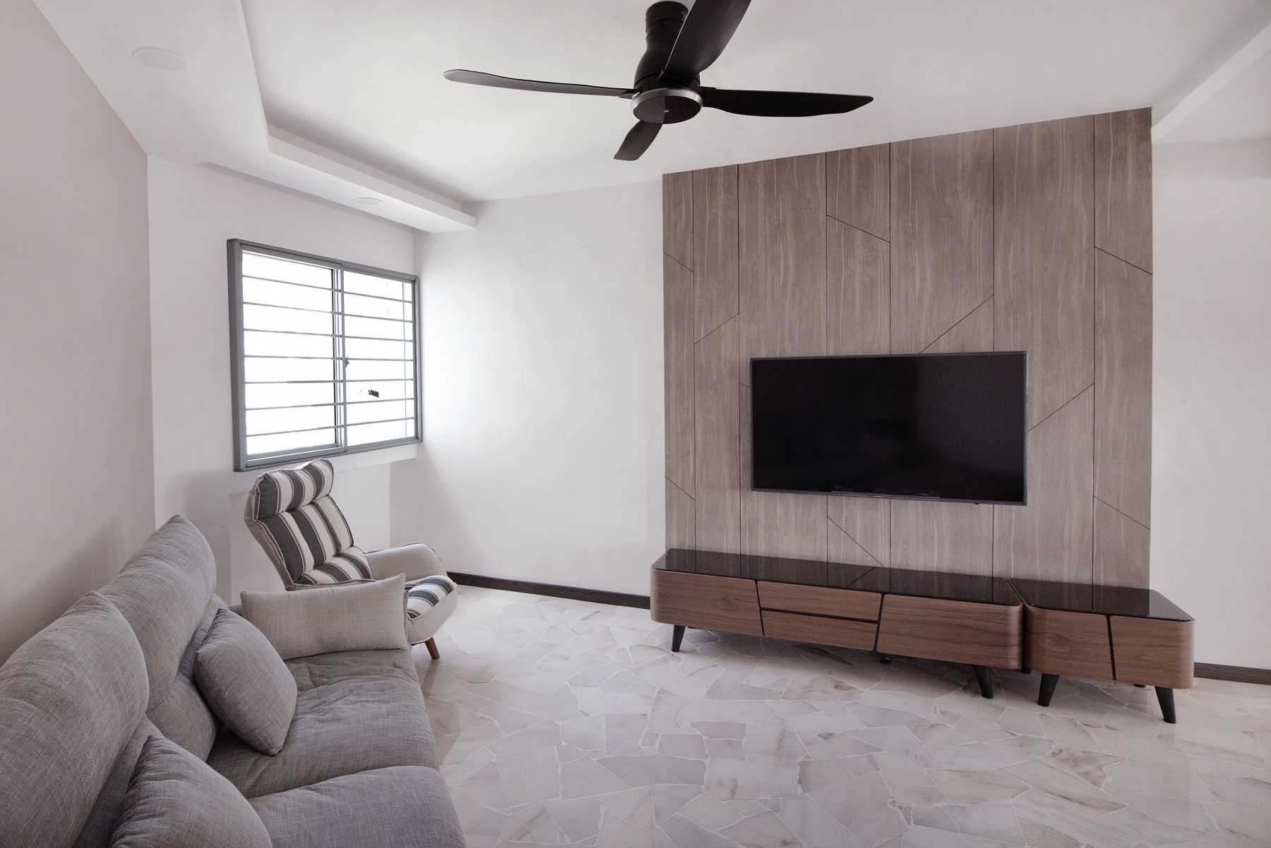 Contemporary Living Room with TV Console and Feature Wall