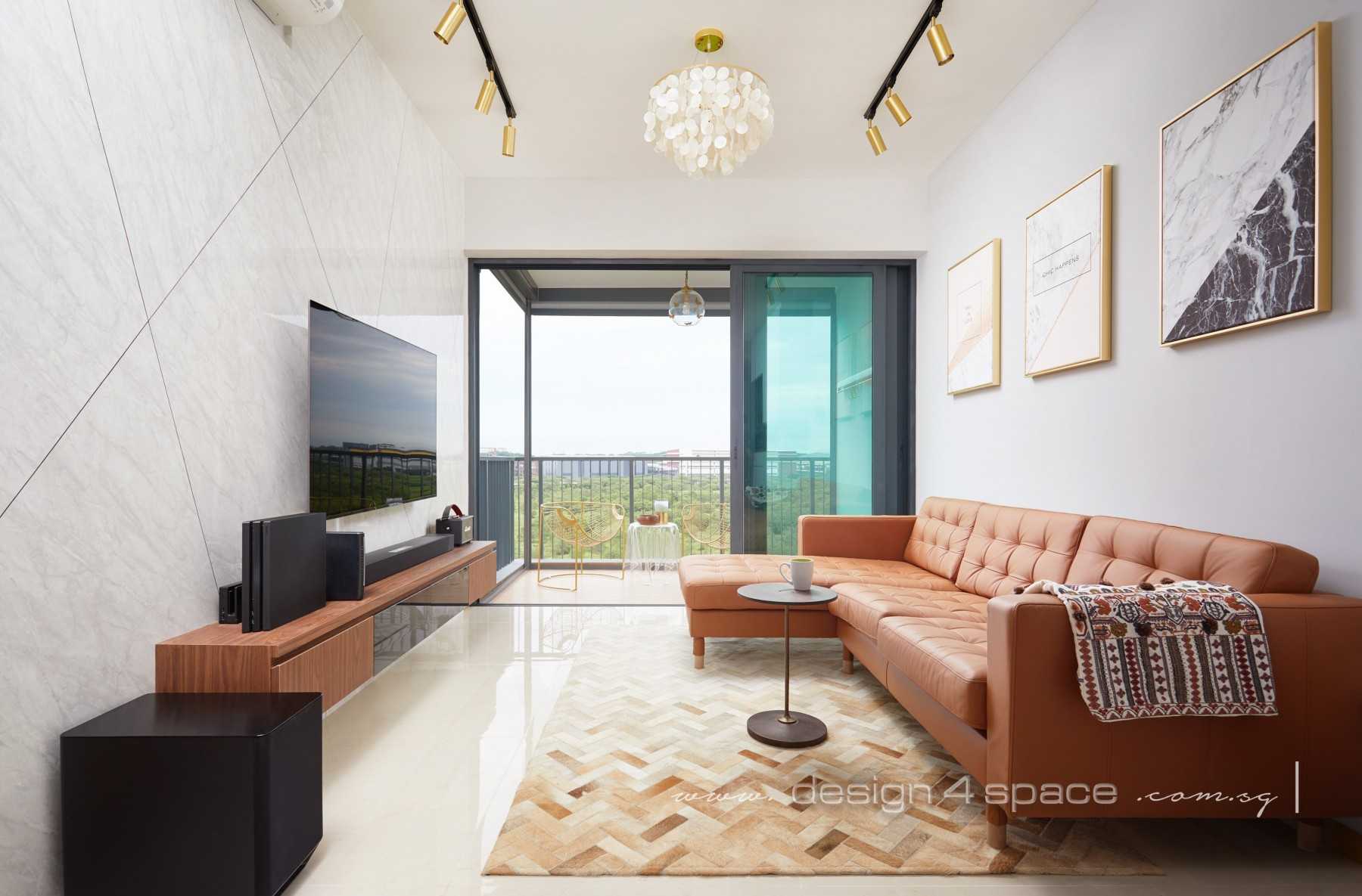 Modern Living Room with Homogeneous Tiles and TV Console