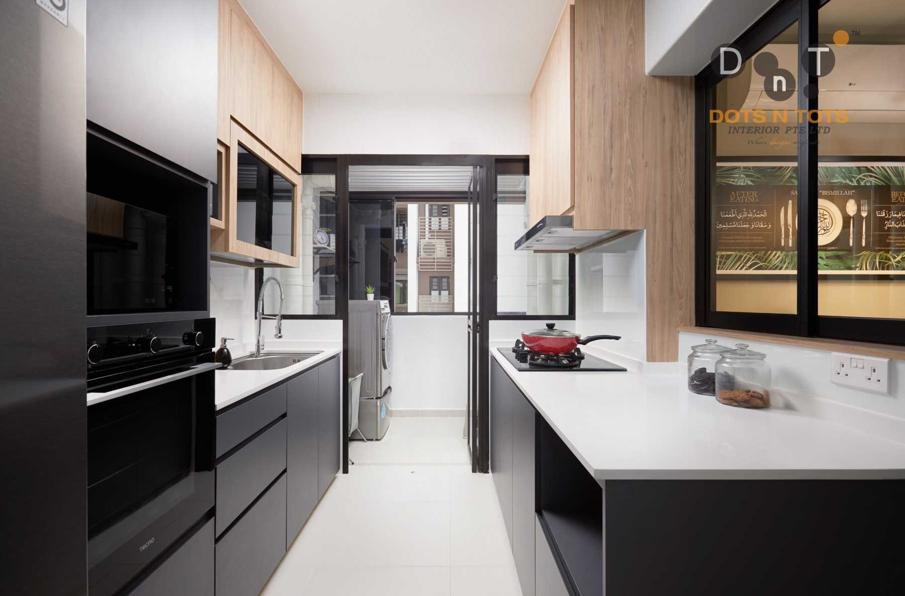 Minimalist Kitchen with Homogeneous Tiles and Kitchen Window