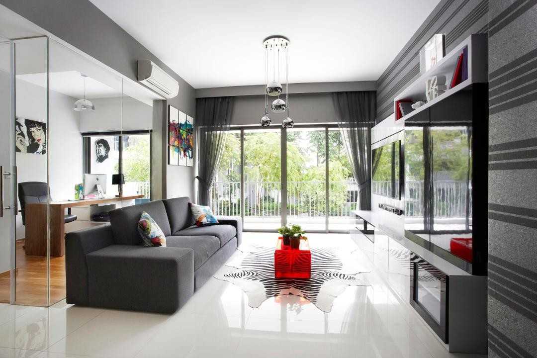 Contemporary Living Room with TV Console and Sofa