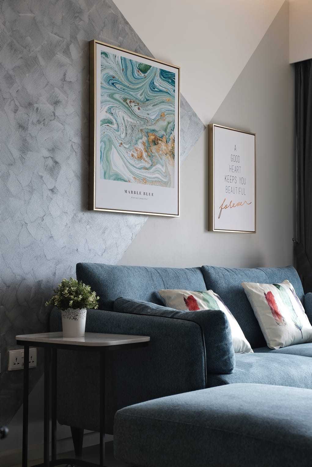 Modern Living Room with Feature Wall and Ceiling Light