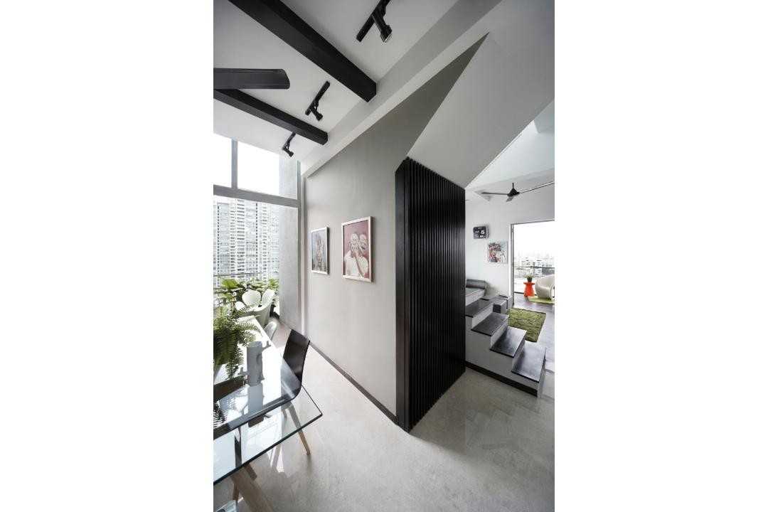 Eclectic Hallway with Staircase and Artwork
