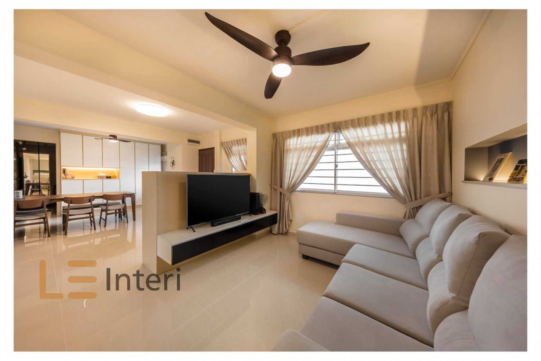 Contemporary Living Room with Homogeneous Tiles and TV Console