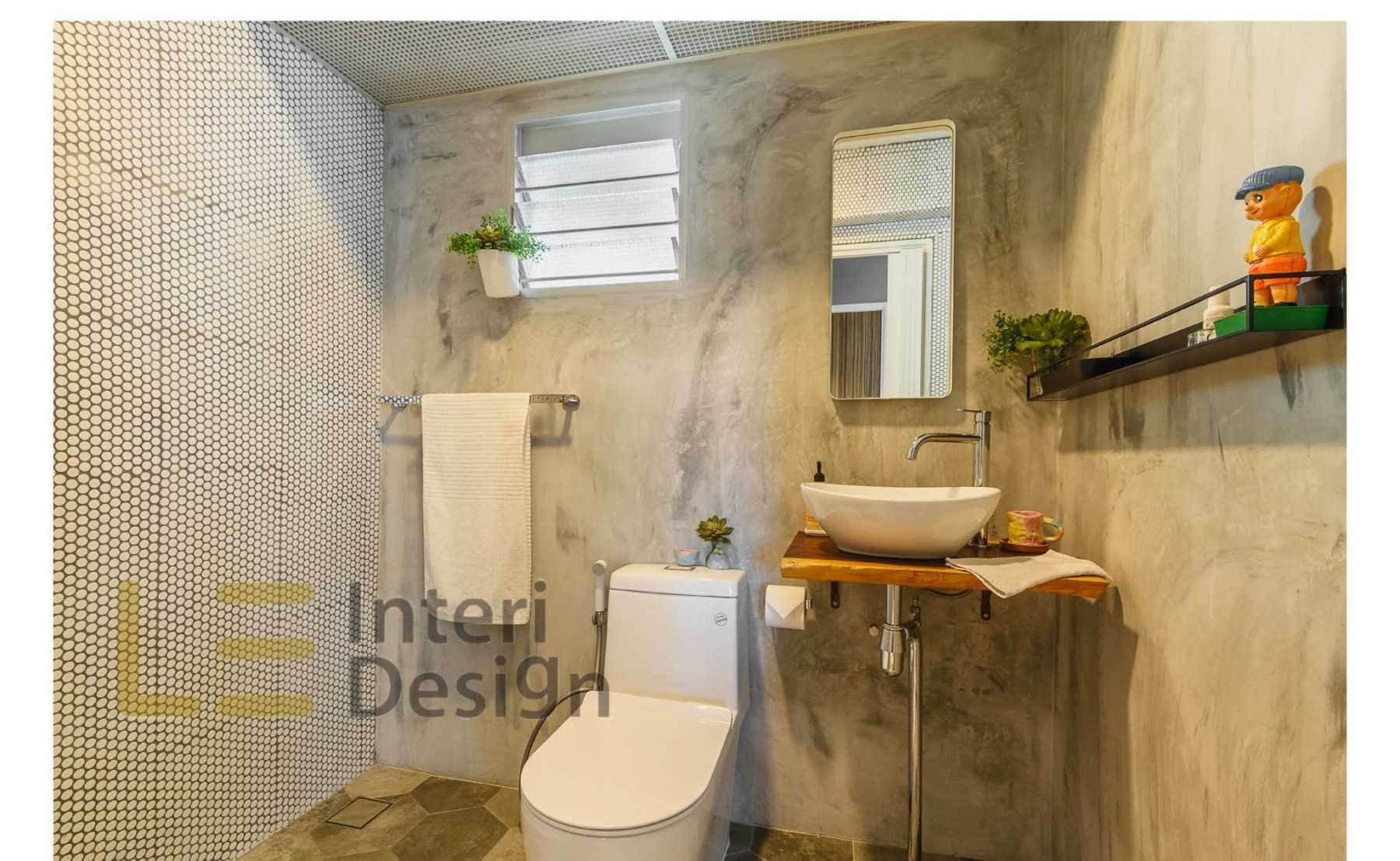 Eclectic Bathroom with Cement Floor and Mirror