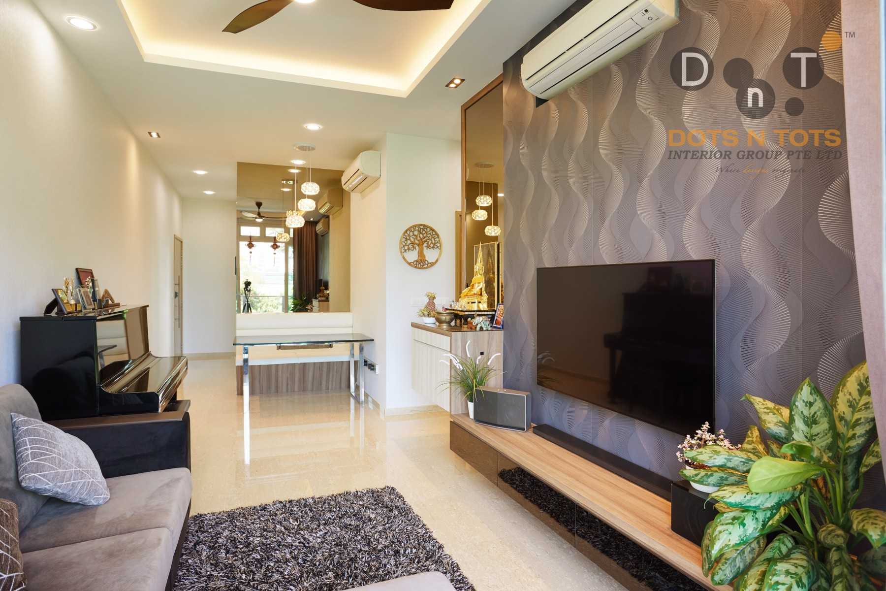 Modern Living Room with TV Console and Drop Ceiling
