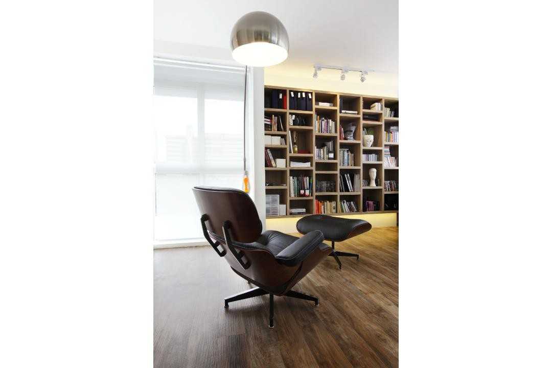 Modern Study with Bookshelf and Armchairs