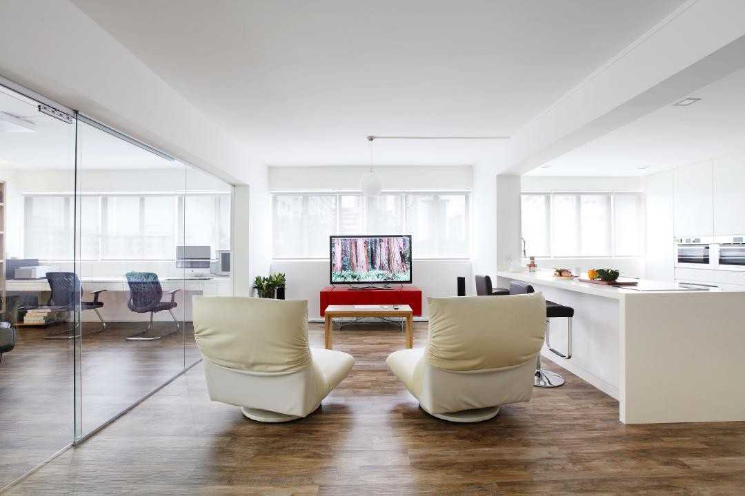 Modern Living Room with Wood Flooring and TV Console