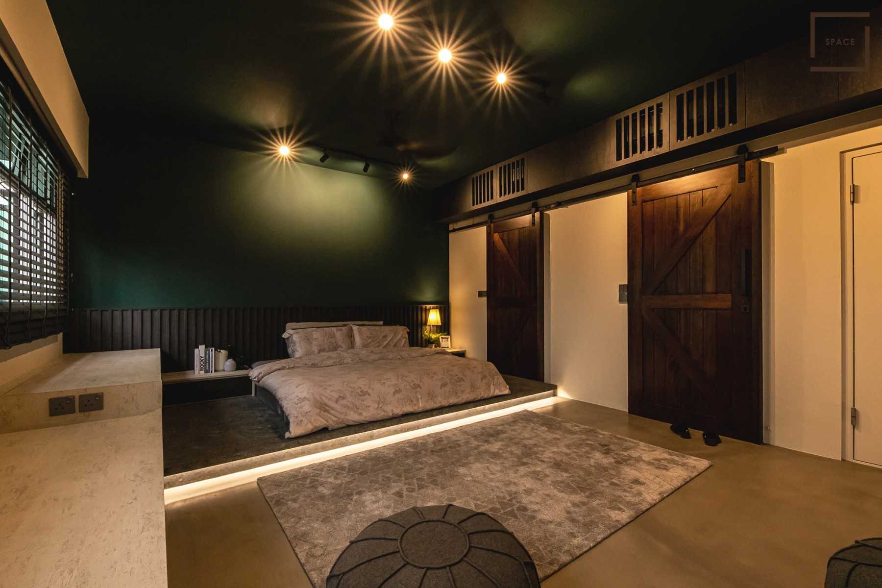 Industrial Bedroom with Platform Bed and Drop Ceiling
