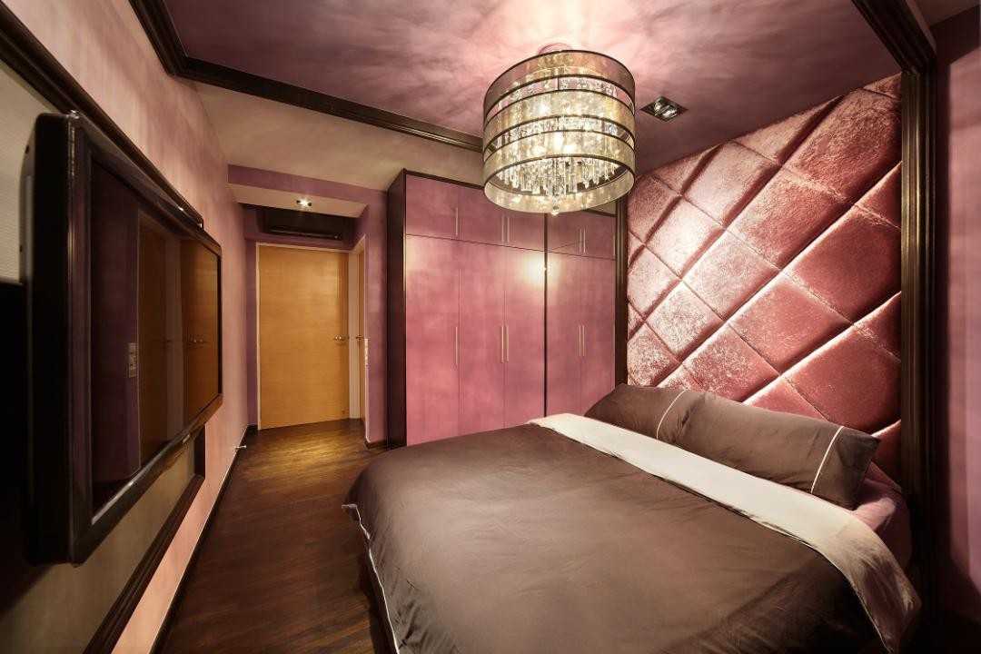 Eclectic Bedroom with Feature Wall and Chandelier