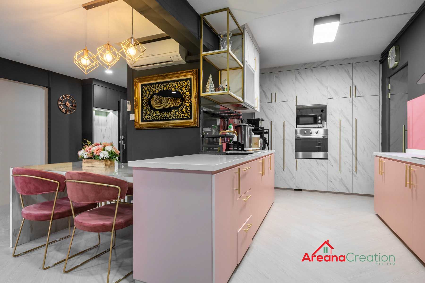 Modern Kitchen with Vinyl Flooring and Kitchen Island