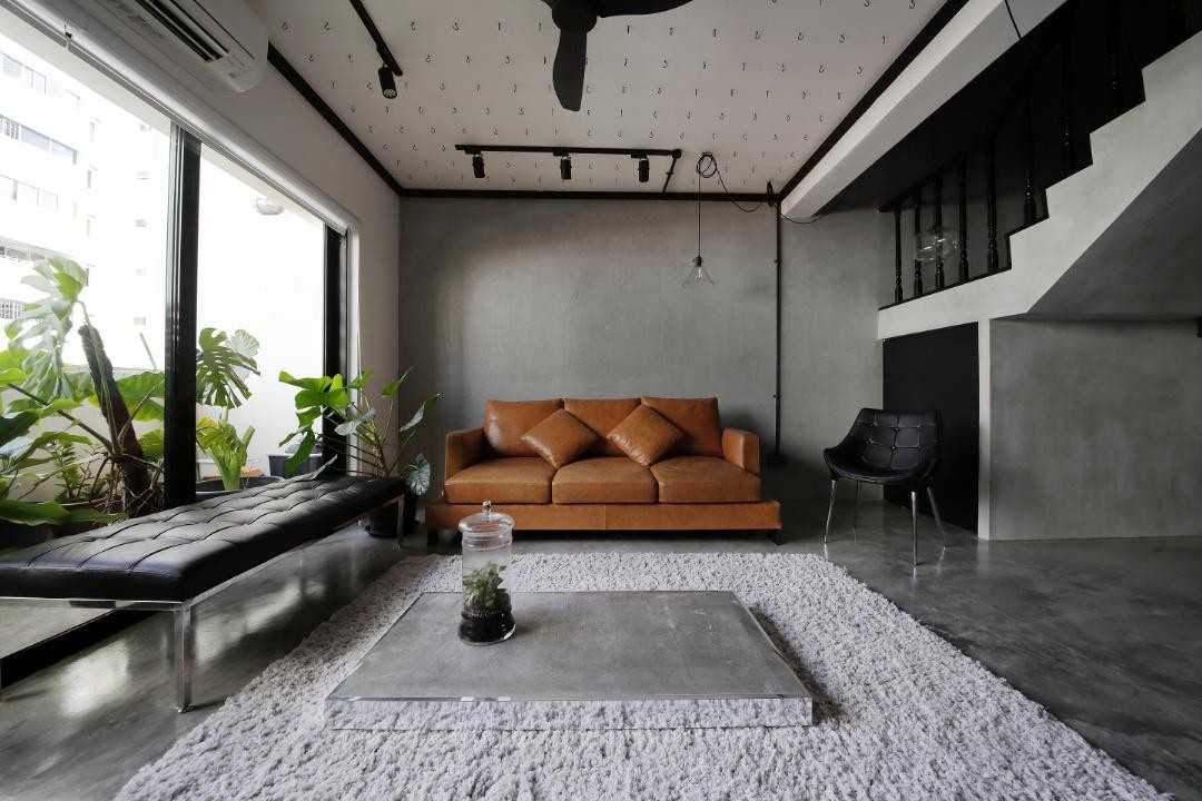 Industrial Living Room with Sofa and Seating Bench