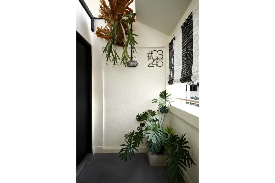 Industrial Entryway with Planters and Blinds