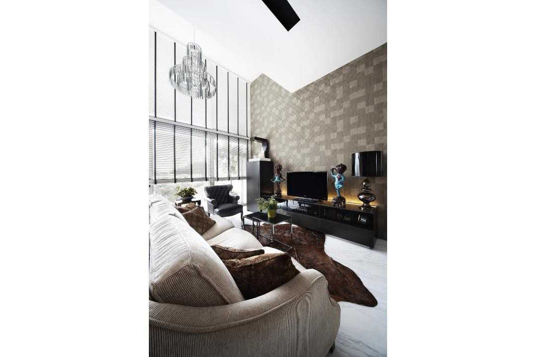Eclectic Living Room with Feature Wall and Chandelier