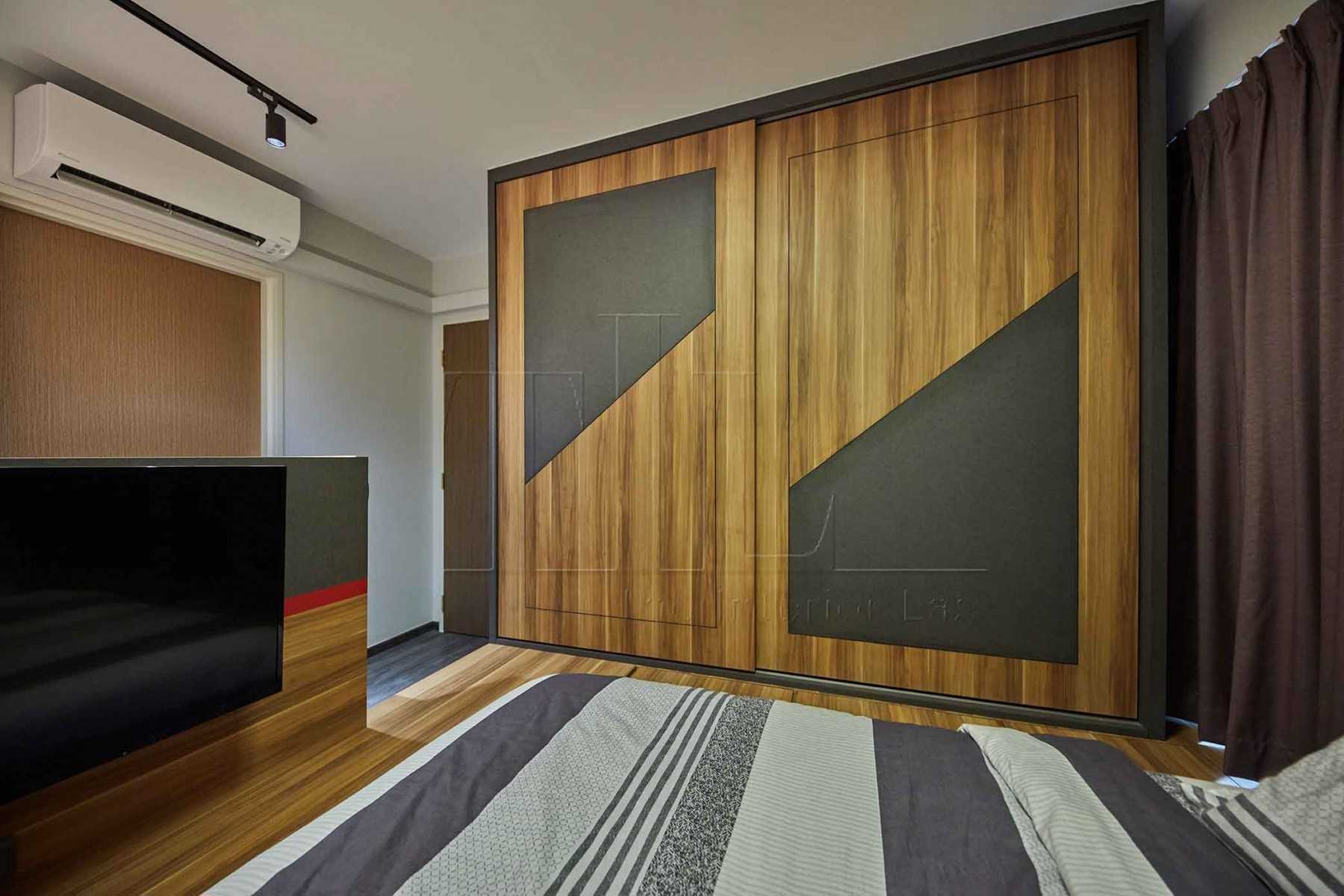 Industrial Bedroom with Platform Bed and Feature Wall