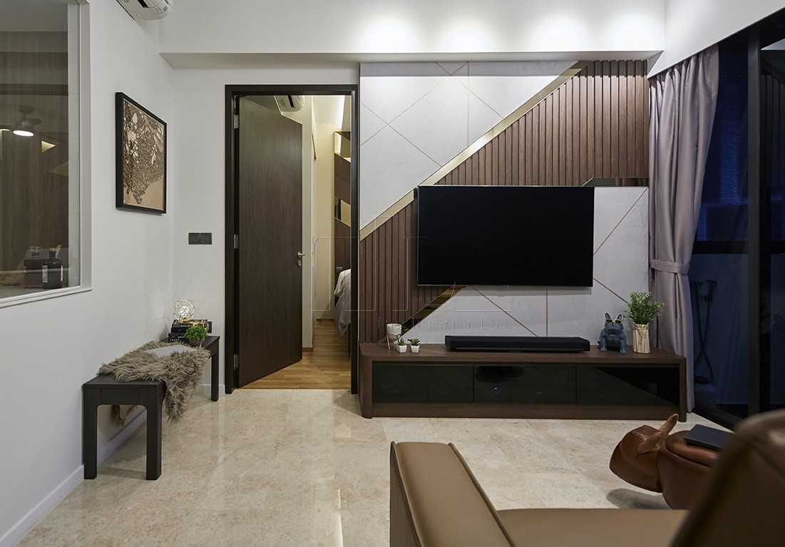 Contemporary Living Room with TV Console and Feature Wall