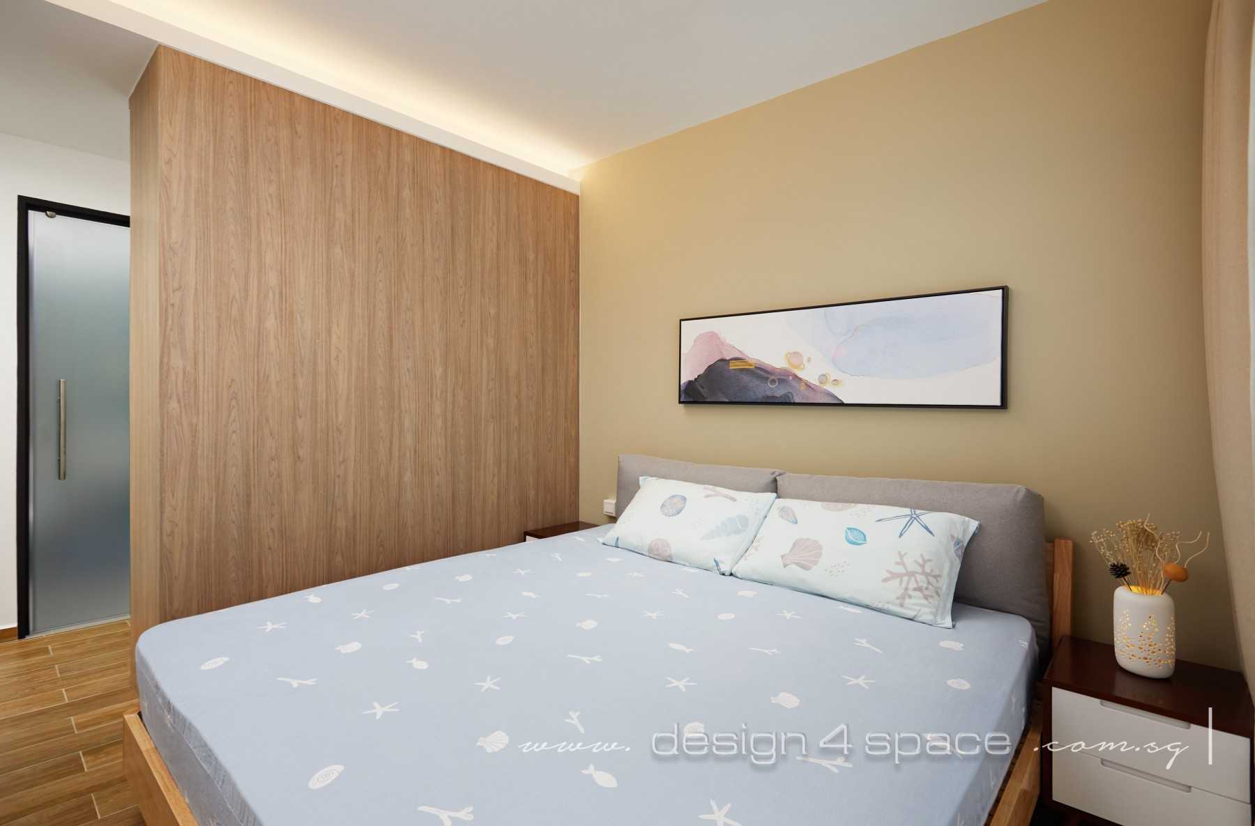 Modern Bedroom with Wood Flooring and Bay Window
