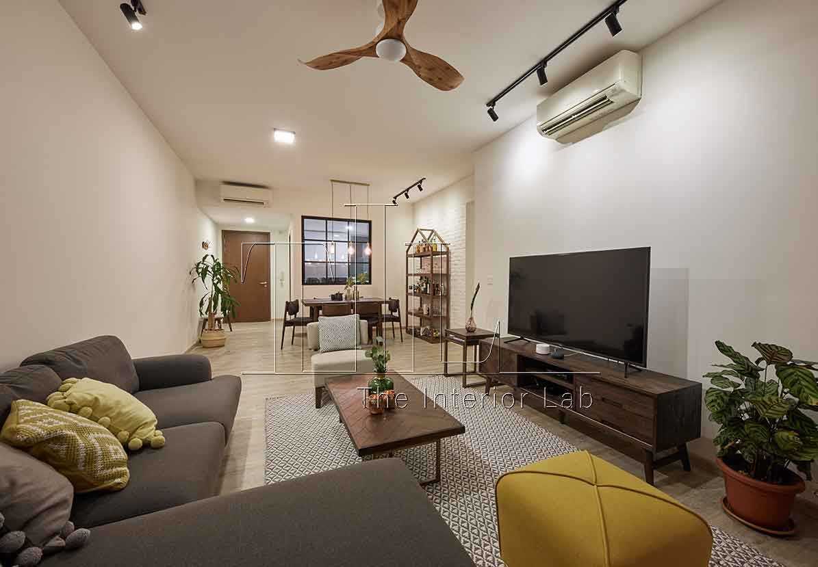 Contemporary Living Room with Ceiling Fan and Sofa