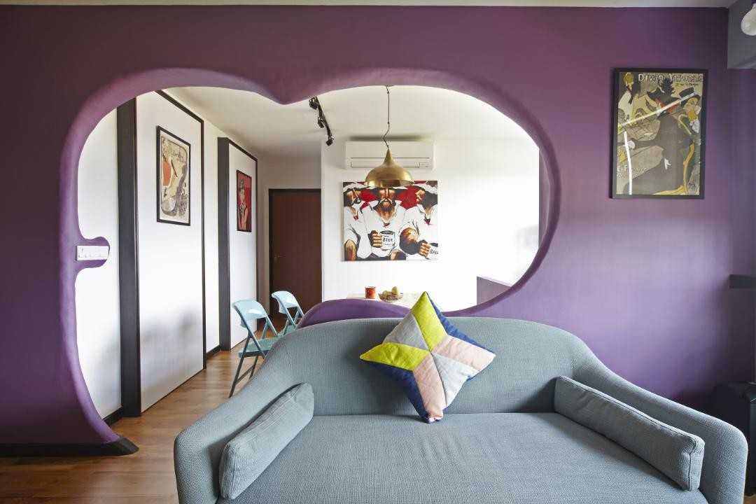 Eclectic Living Room with Feature Wall and Sofa