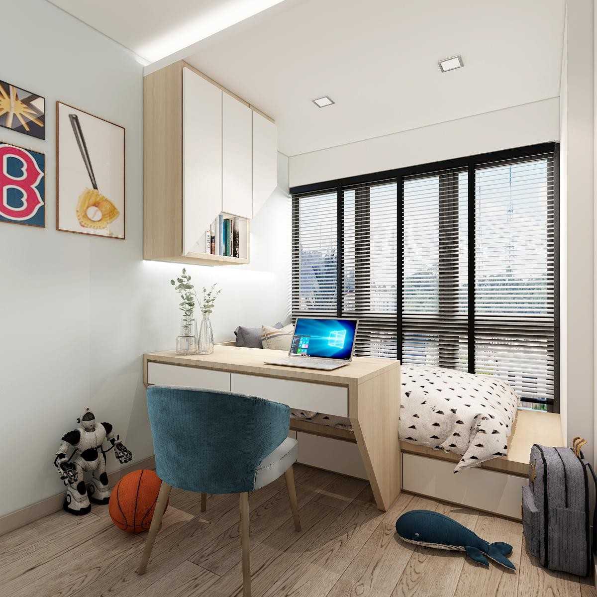 Modern Bedroom with Platform Bed and Vinyl Flooring