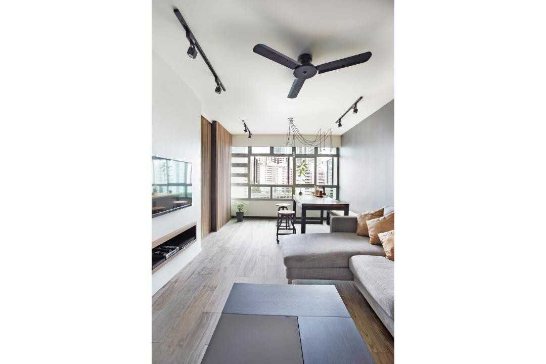 Scandinavian Living Room with Ceiling Fan and Sofa