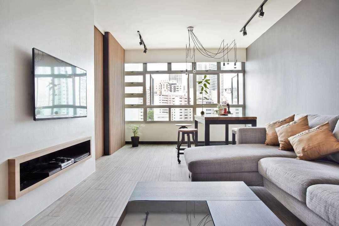 Scandinavian Living Room with Vinyl Flooring and Sofa