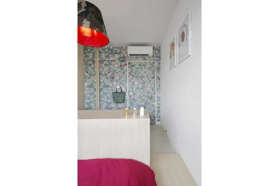 Transitional Bedroom with Feature Wall and Room Divider