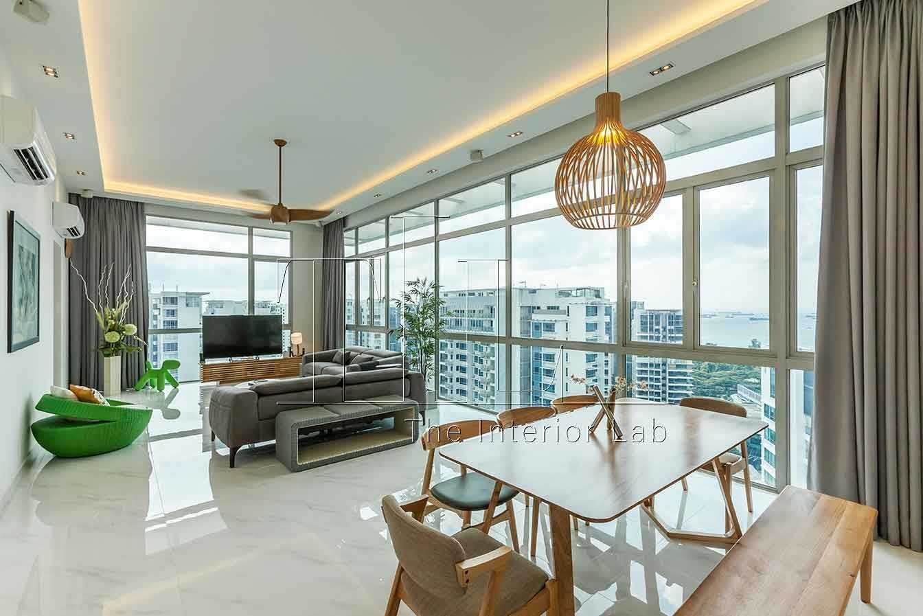 Modern Living Room with TV Console and Drop Light