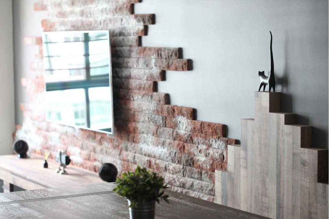 Industrial Living Room with Feature Wall and TV