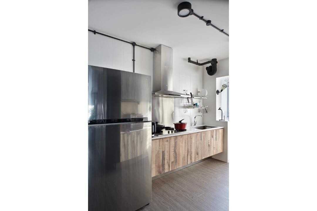 Industrial Kitchen with Kitchen Cabinets and Lighting